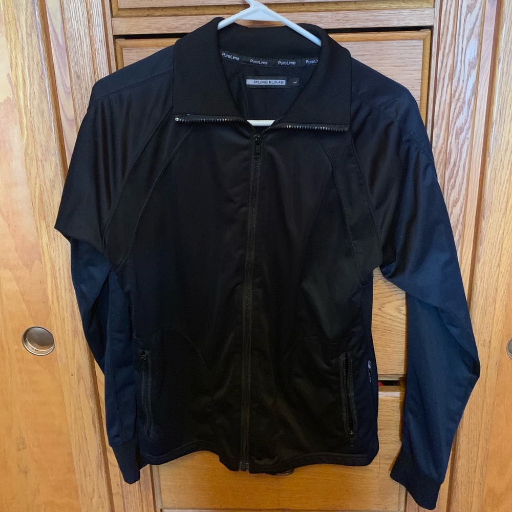 Black, lightweight, track style jacket